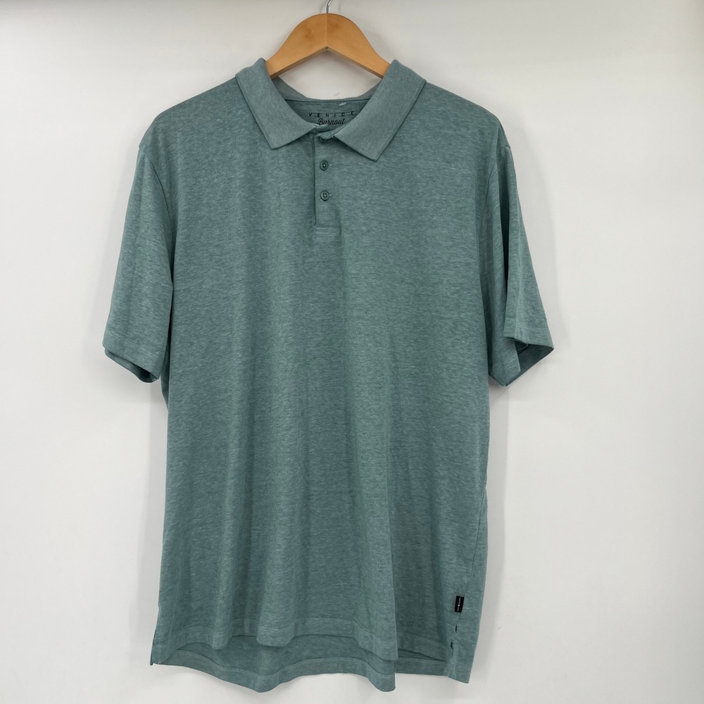 Lucky Brand Venice Burnout Polo Shirt Mens XL Sage Green Heather Short Sleeve